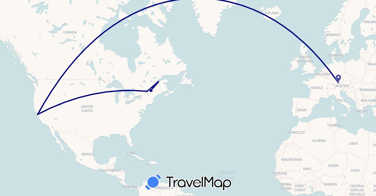 TravelMap itinerary: driving in Canada, Germany, United States (Europe, North America)